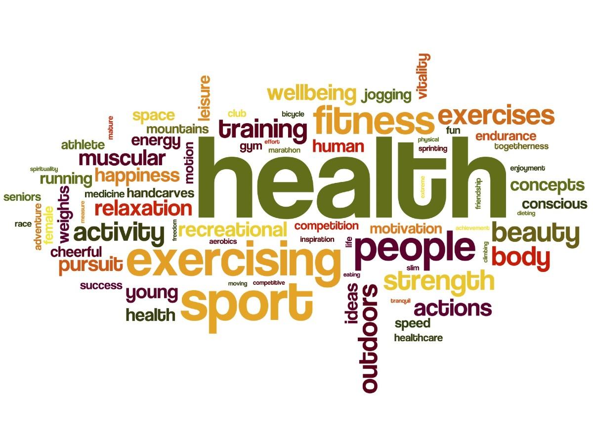 A word cloud of health related words.