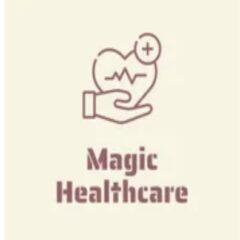 Hand holding heart with plus sign, Magic Healthcare.